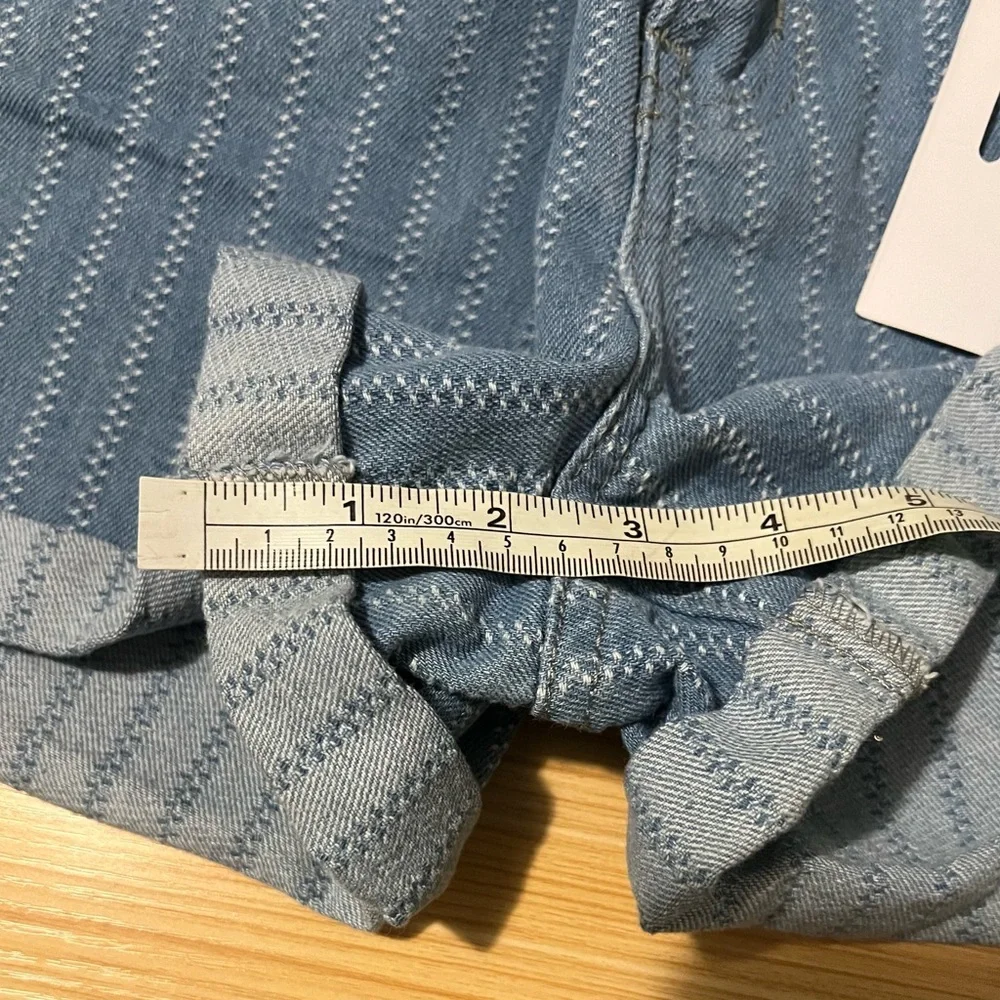 Nature Denim High Rise Striped Paperbag Waist Shorts Blue Size L Resort Cruise - Picture 7 of 8